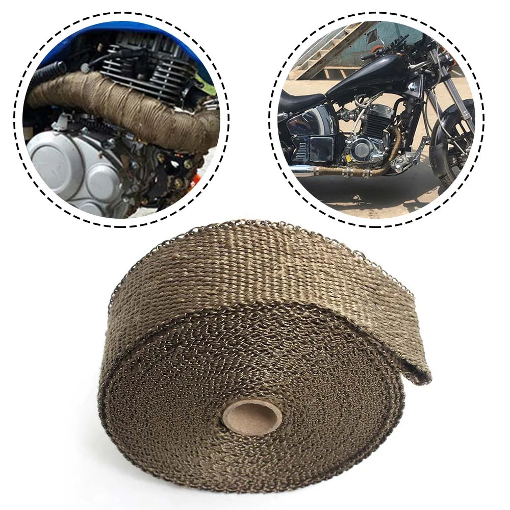 10M Titanium Exhaust Heat Wrap Roll For Automotive Car Motorcycle Black Fiberglass Heat Shield Tape with Stainless Ties 