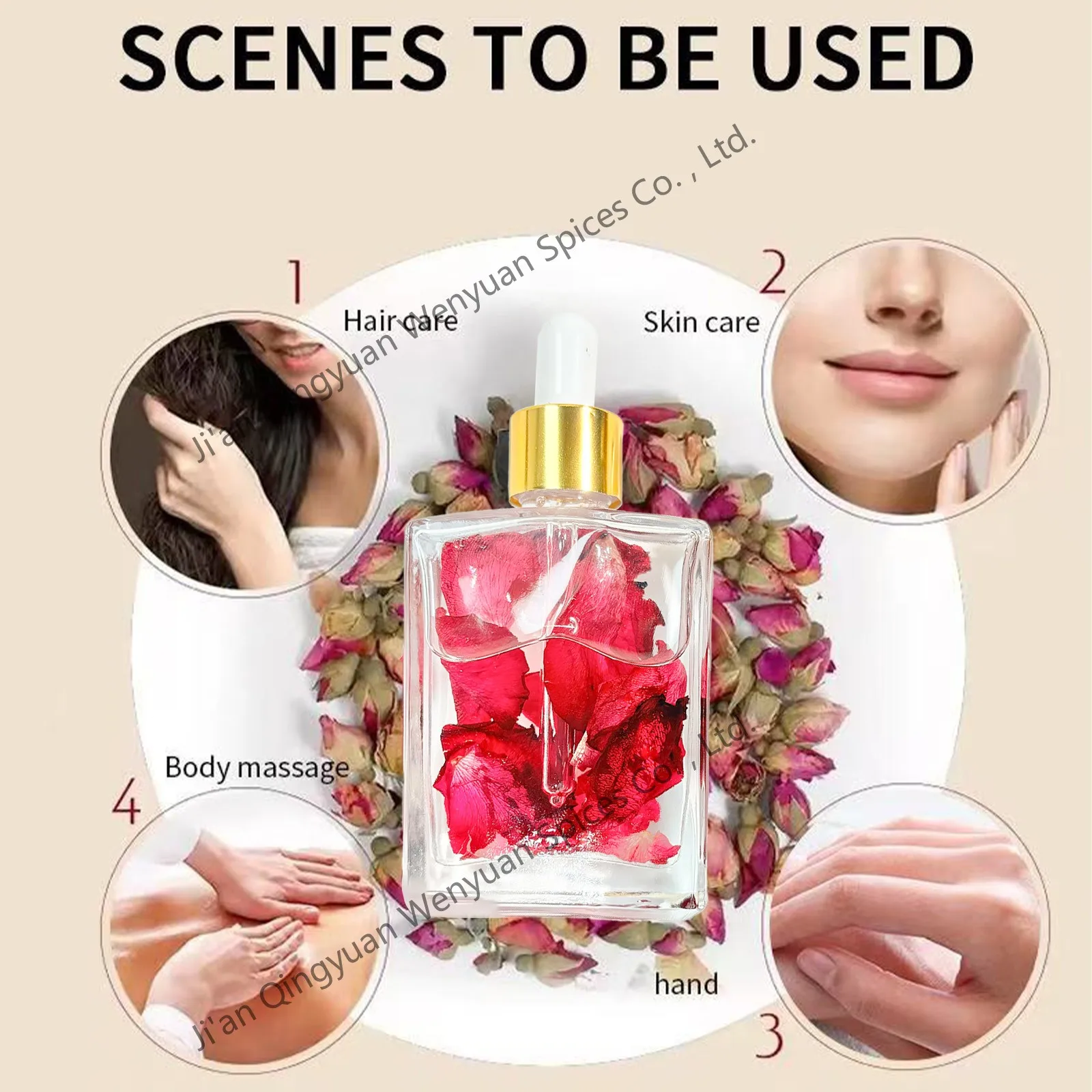 Customized Private Label Pure Natural Flower Essential Oil Rosemary Hair Oil Petal Multi Rose Oil for Massage Body Perfume