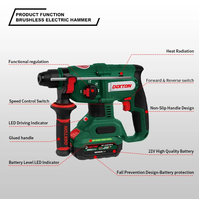 Dekton-7520 Cordless Rotary Hammer Drill-Lightweight Type with Adjustable Gear Position  Brushless Motor Power Rotary Hammers factory