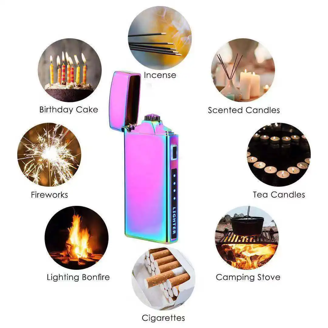 High Quality Wholesale Metal Double Arc Lighter,Touch-sensing Custom Windproof Pulse Rechargeable USB Lighter With Power Display