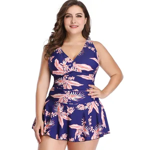 DS Plus Size Swimwear Women's New Cover Print Swimdress Beach Wear Custom High Waist Deep V Swimsuit