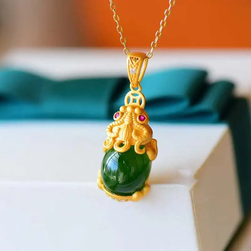 The New Vietnam Gold Mosaic Hetian Jasper Spinach Green Pi Xiu Necklace White  Jade Pendant Necklace Treasure Ancient French Gold - Buy Jade Pendant,Pi  Xiu,Hetian Jade Product on Alibaba.com