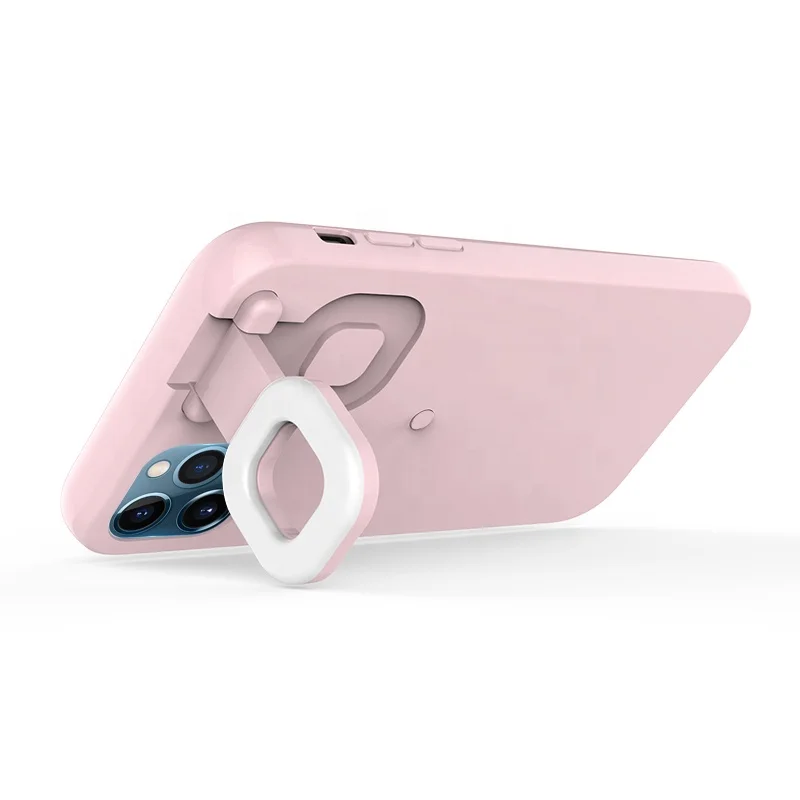For iphone 11 12 mobile phone selfie ring light case phone cover with led  light slim selfie flash flip led ring light phone case