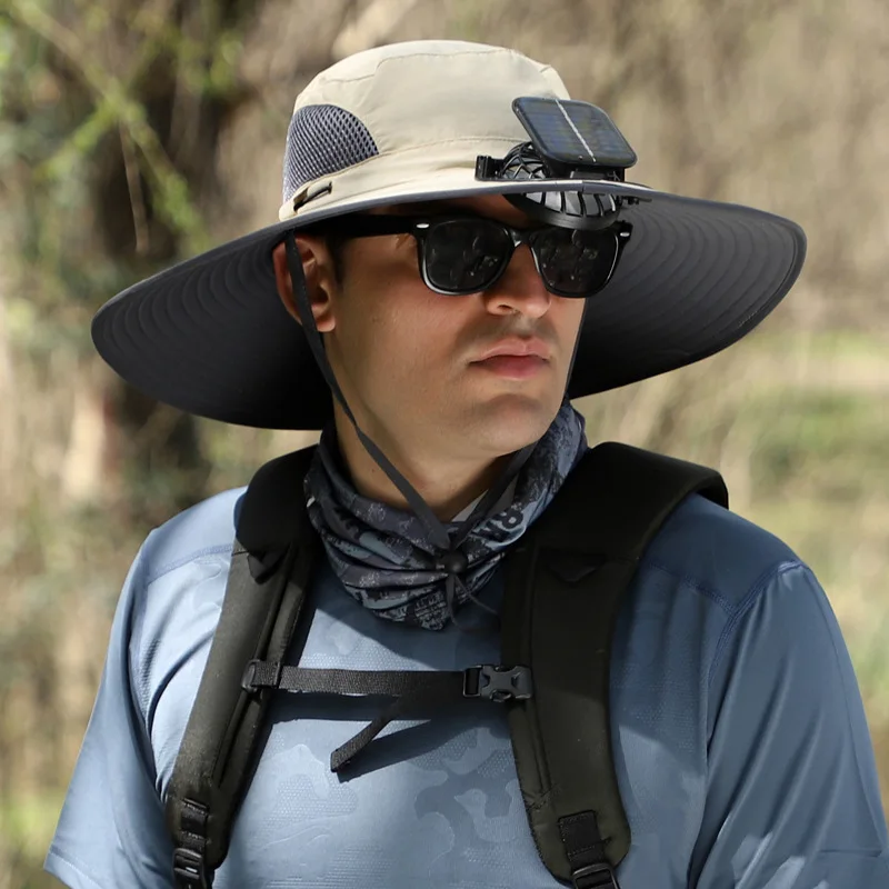 Wholesale Summer UV Protection Breathable Solar Charging Fans Different Colors Wide Brimmed Sun Hats Nylon for Outdoor Work