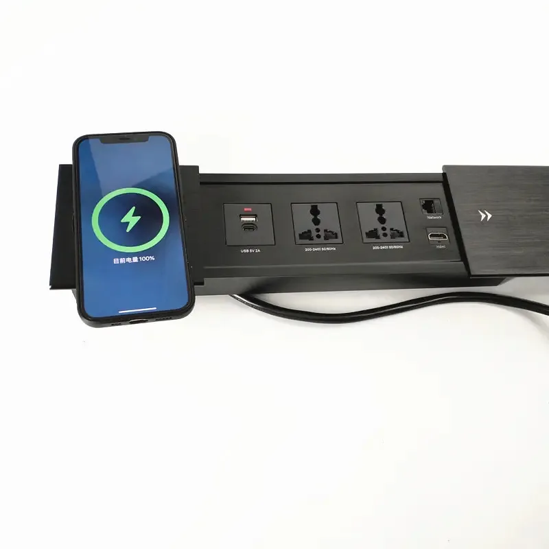 VNX Customized Universal Power Sliding Cover Desk Mount Power and Date Outlet Wireless Charger USB Charging Port Desktop Socket