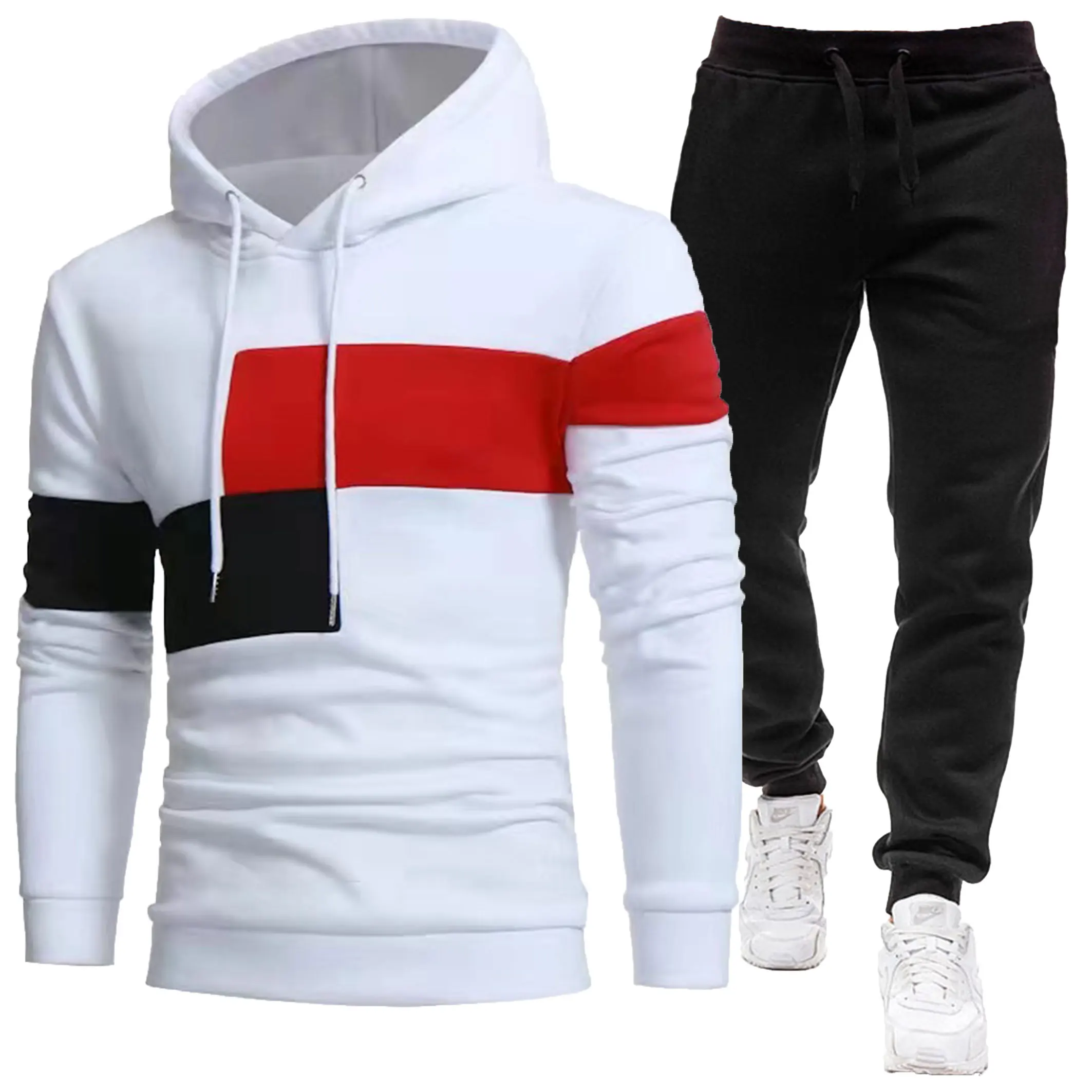 2025 New Autumn and Winter Splicing Sports Suit Men's Sweatshirt Casual Trend Solid Color Suit