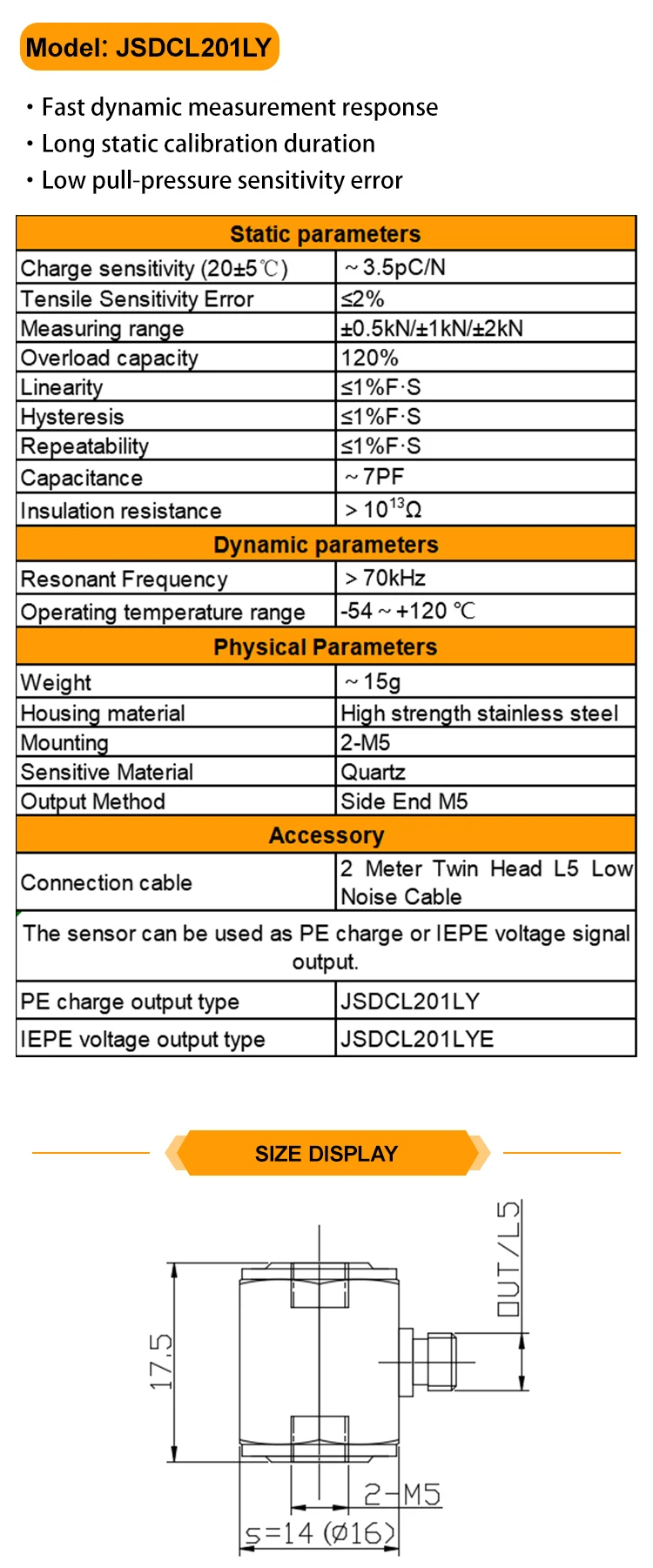 JSDCL201LY Force Sensor Is Used To Measure The Dynamic Quasi-Static Force Of Vibrator With High Accuracy details