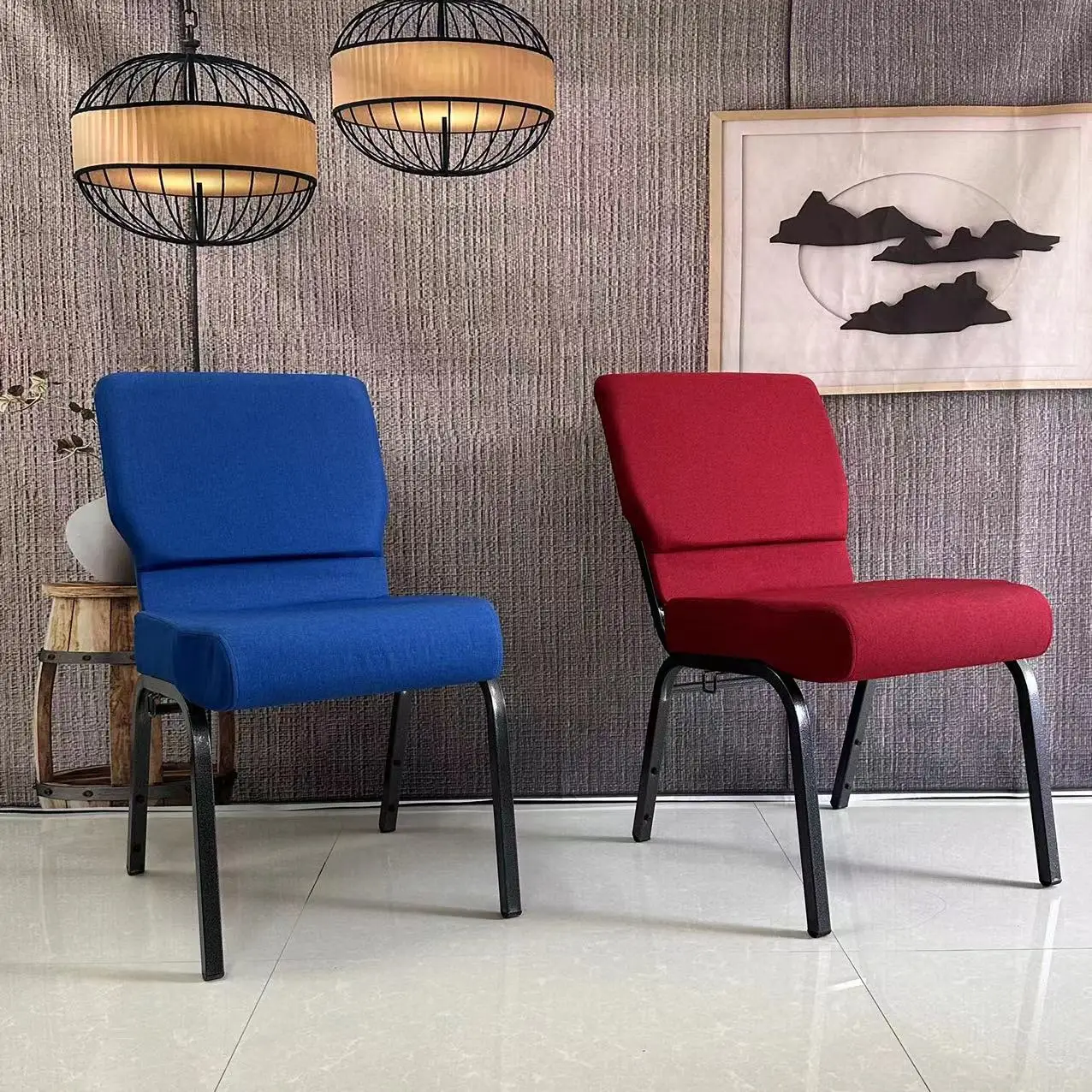 Modern Design Fabric Metal Church Chairs New Style Stackable Theater Furniture for School and Hospital Use