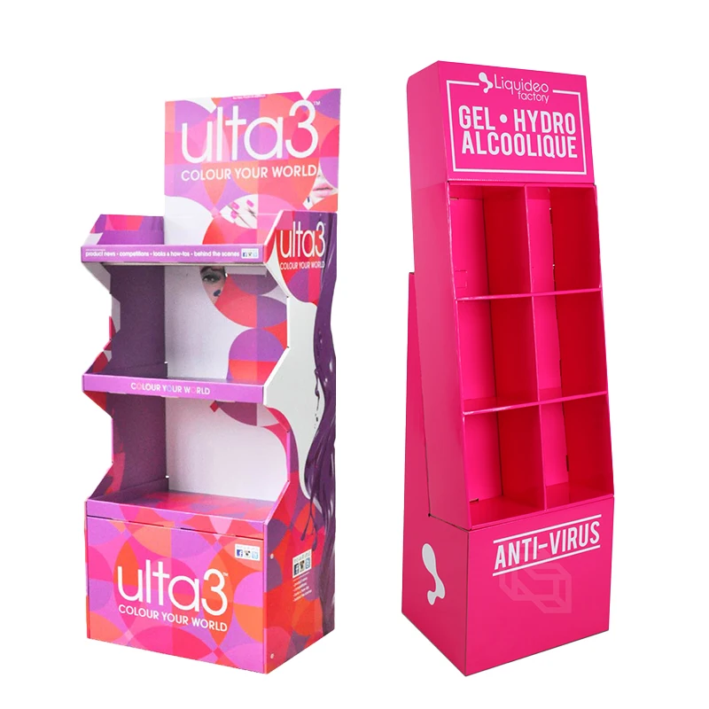 Custom Retail Cardboard Floor Cosmetic Display Stand Rack Unit for Cosmetic Makeup
