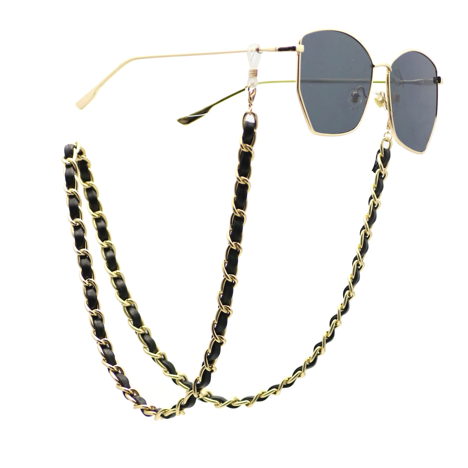 Gattara Punk Glasses Chain For Men Women PU Leather Gold Color