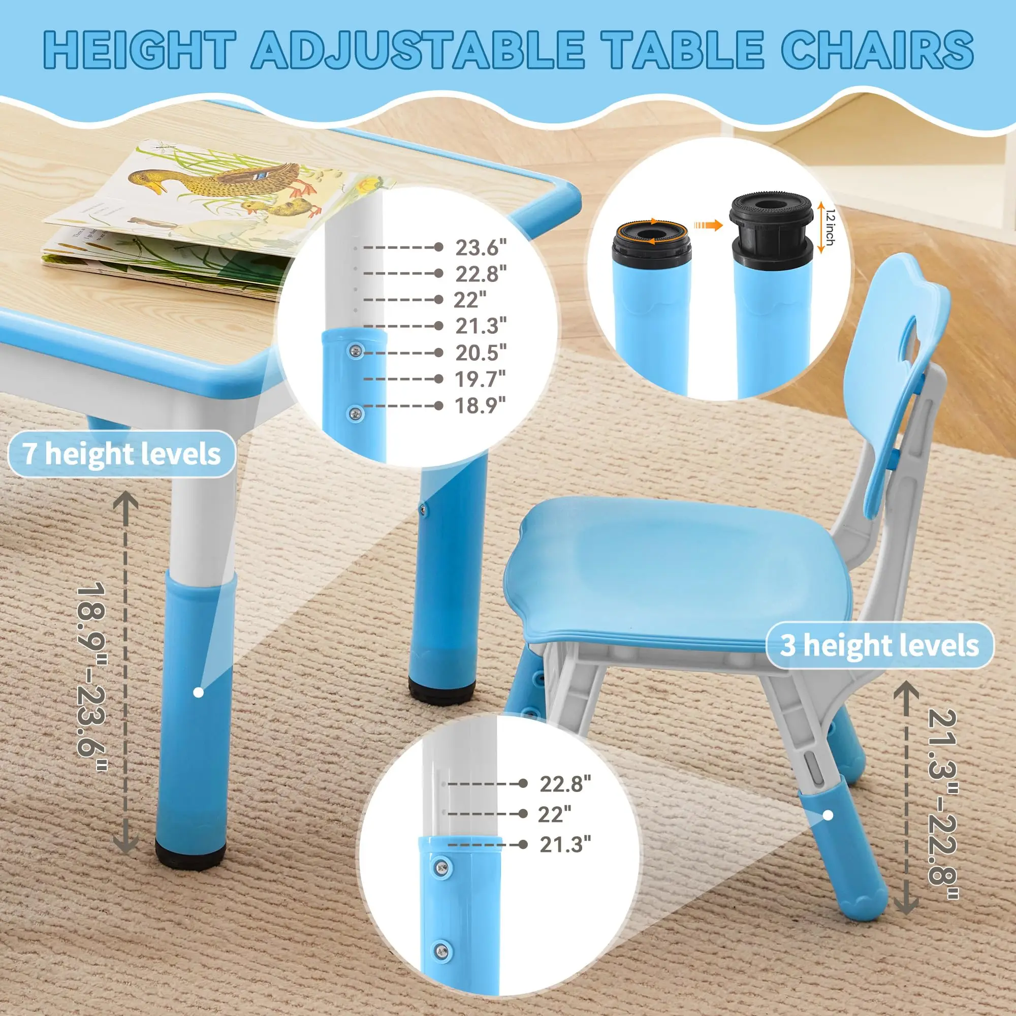 Kindergarten Table and Chair Set,Plastic Baby Table Chairs,Tabletop Graffiti Height Adjustable Study Desk Kids Daycare Furniture