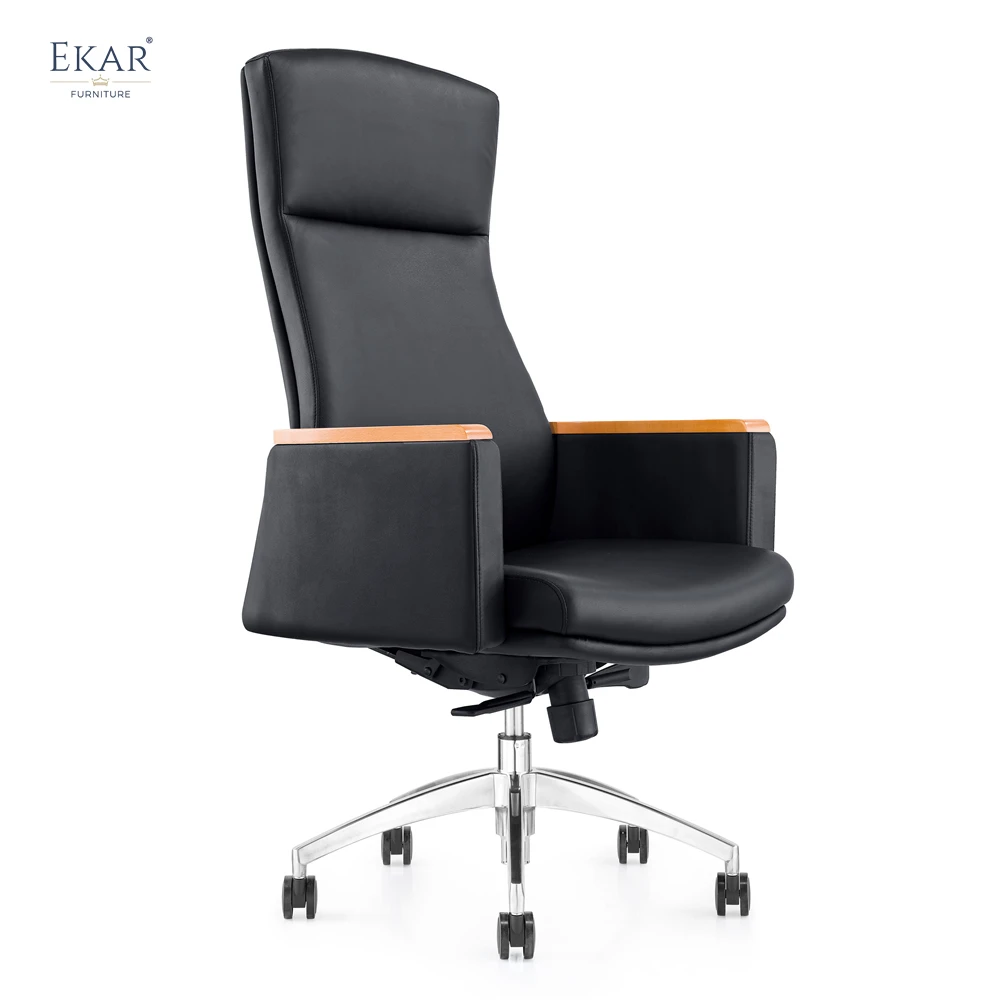 Elegant Solid Wood Office Chair with Polished Lacquered Armrests