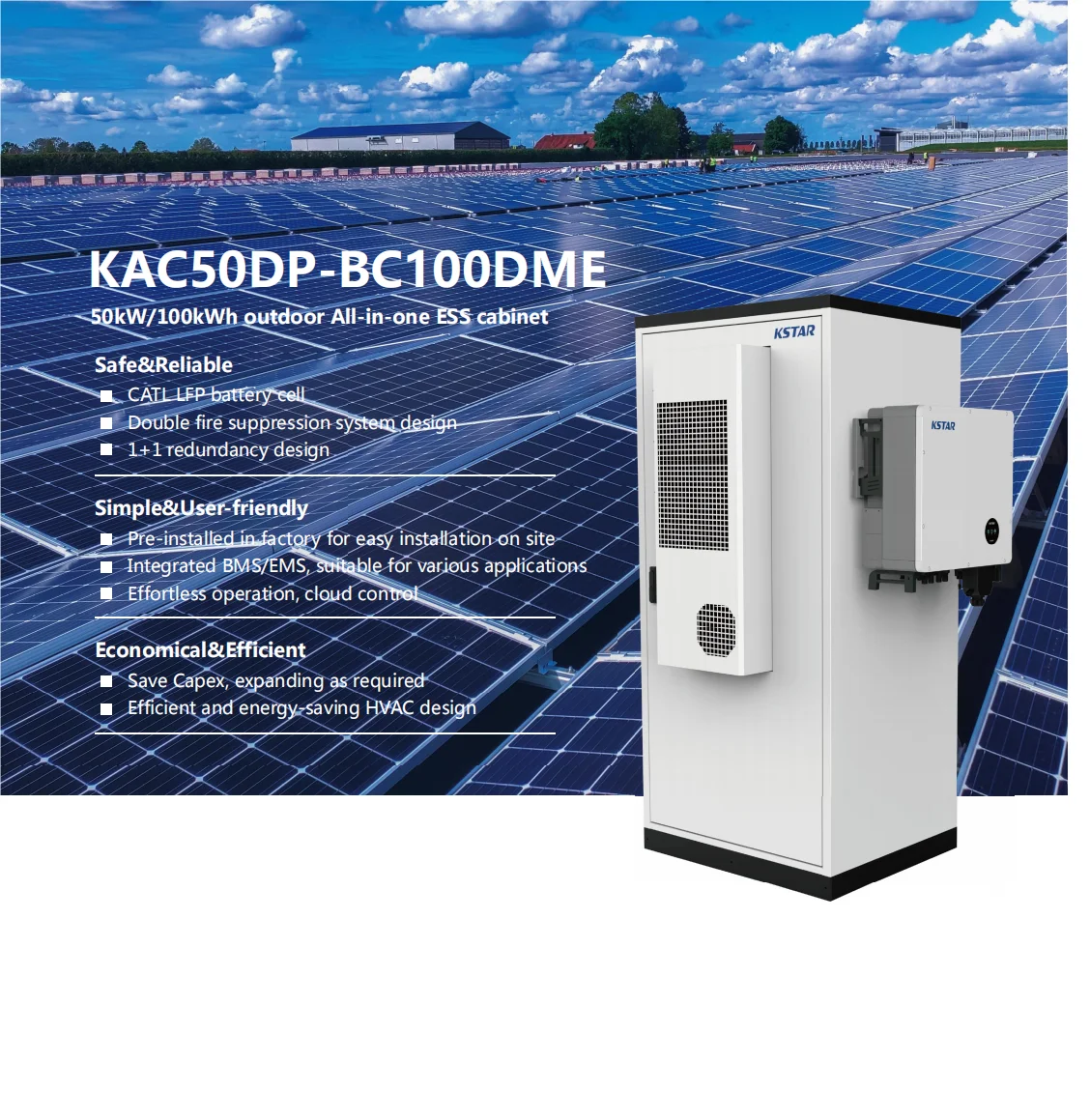 KSTAR 100KWh All in One KAC50DP-BC100DE Outdoor Cabinet ESS Solution with CATL Battery