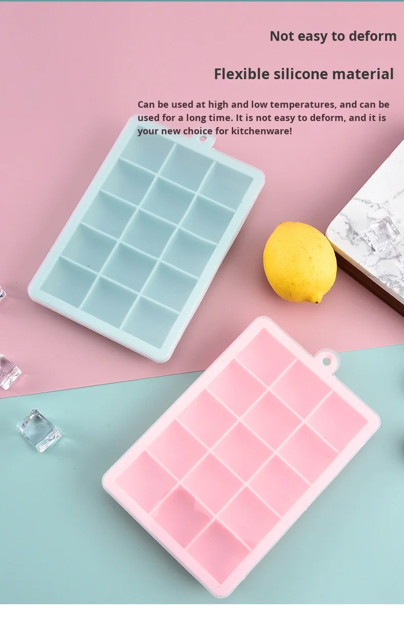 Handmade Creative 15 Grid Silicone Ice Mold Food Grade Baby Food and Ice Cream Maker with Lid for Household Ice Box factory