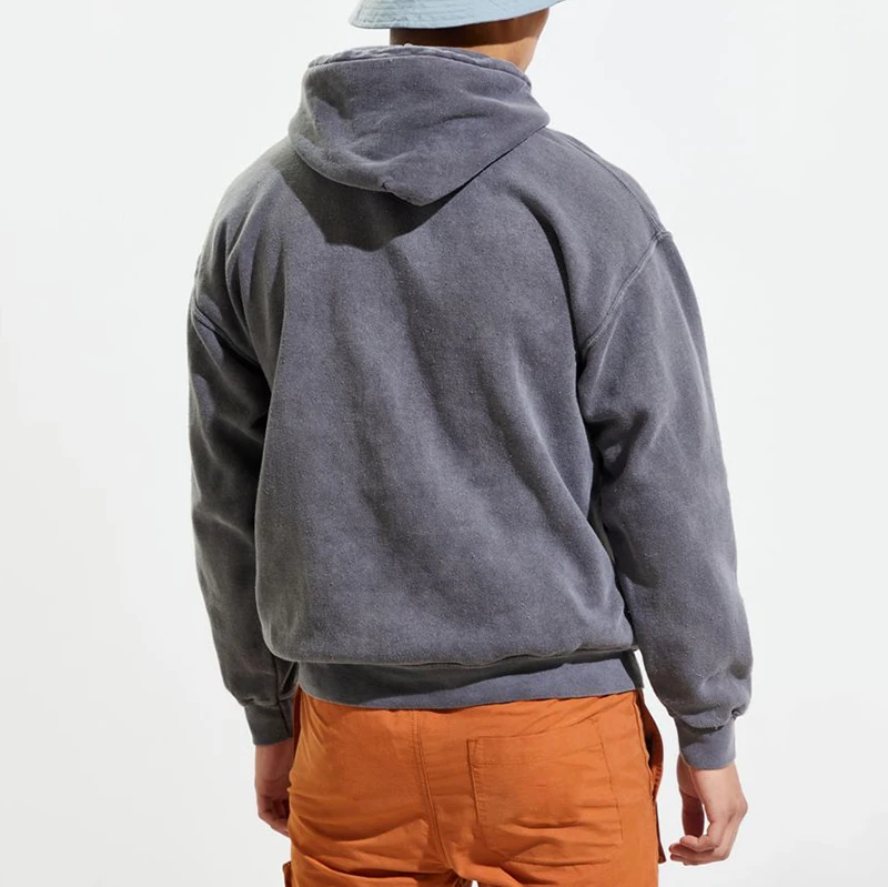 HOTIAN Heren oversized hoodie pullover vintage fleece pullover Acid Wash Basic warme hoodie met ritssluiting streetwear, grijs, S