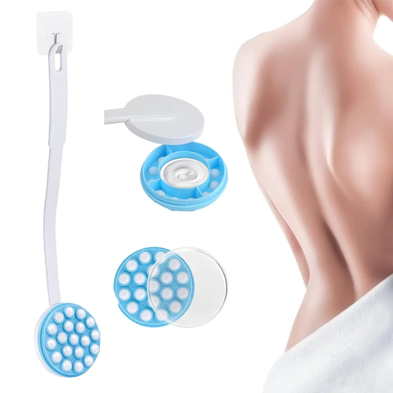 Long Handle Body Massage Round Pattern Bath Beads Brush PE Material Wash Back Flower Sponge Removable Replaced for Bathroom Use