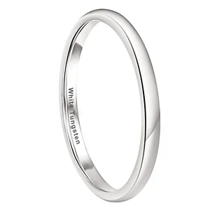 Coolstyle Jewelry 2mm White Tungsten Ring for Women Trendy Engagement Wedding Band Fashion Jewelry Domed Polished Comfort Fit