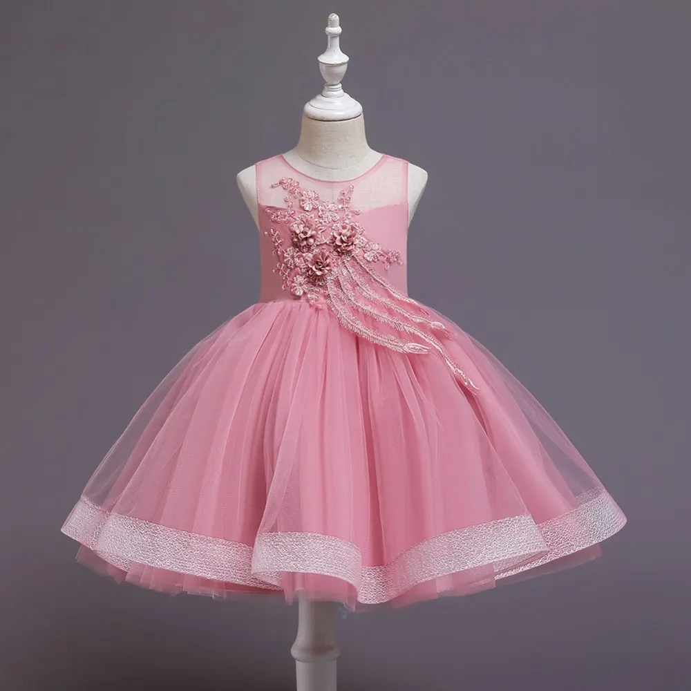 Европейские дети белая свадебная одежда цветы девушки вечернее платье пушистый девочка 6 - летний день рождения платье