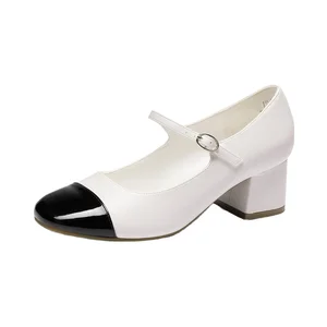 Luxury Factory Direct Women Mary Jane Shoes Low Heel Closed Toe Chunky Sole Custom Logo Office Elegant Wholesale