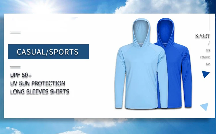 Sun Protection T-Shirts Men Long Sleeve Athletic Hoodie UV-Proof Shirt Breathable Lightweight Quick Dry Hoodie Sporty Top OEM