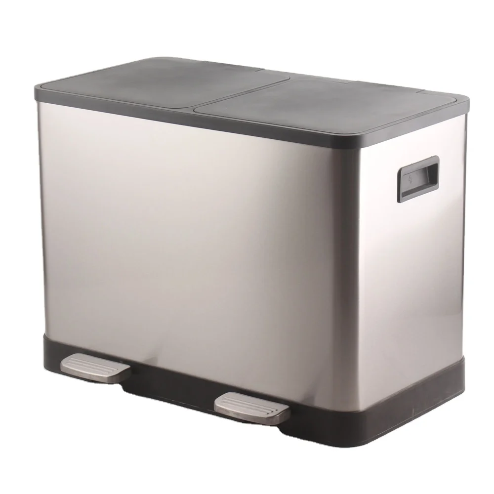 8 Gallon Double Trash Can, Stainless Steel Recycling Bin With Soft-Close Lid & Removable Buckets, Dual Compartment Garbage Can, Ink Black - View #9