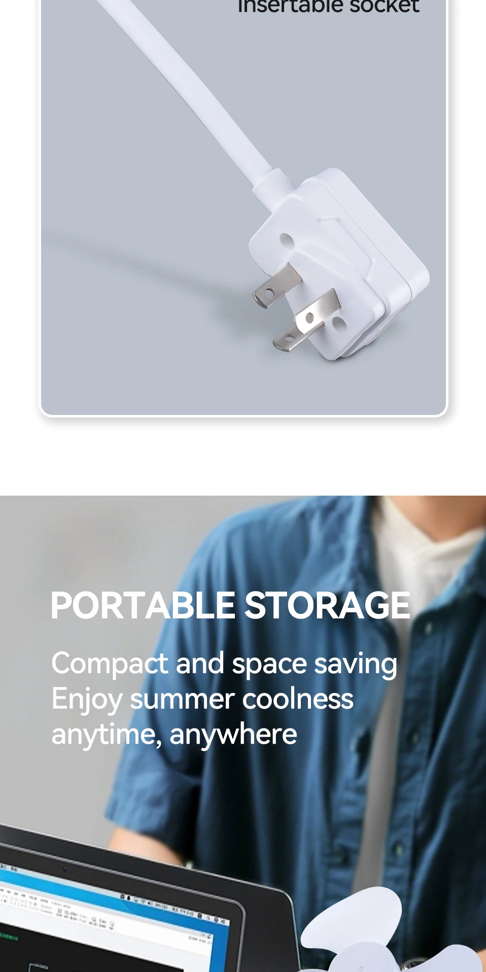 Plug in Portable 5.6W Small Fan 360 ° Bendable AC85-220v 3 Fan Blades Strong Wind Silent Summer Household Fan