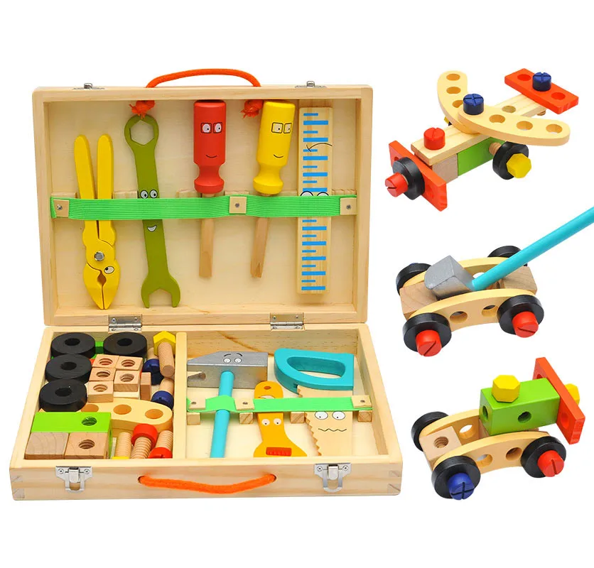 childrens wooden tool box set