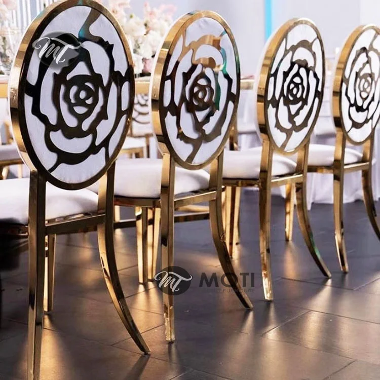 Modern Party Decoration Gold Metal White Wedding Banquet Chair