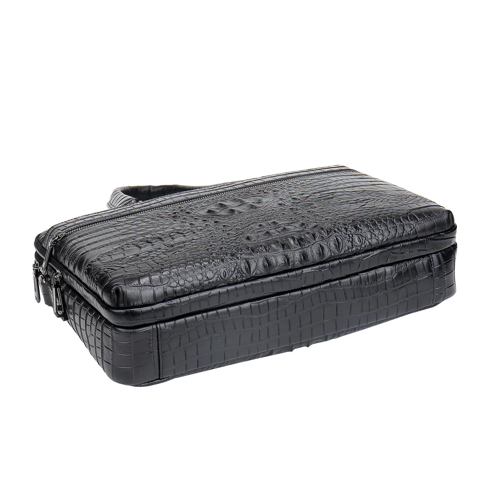 Real Cow Leather Cowhide 15.6 Inches Case Office Business Bag Black alligator crocodile Print Leather Computer Laptop Briefcases