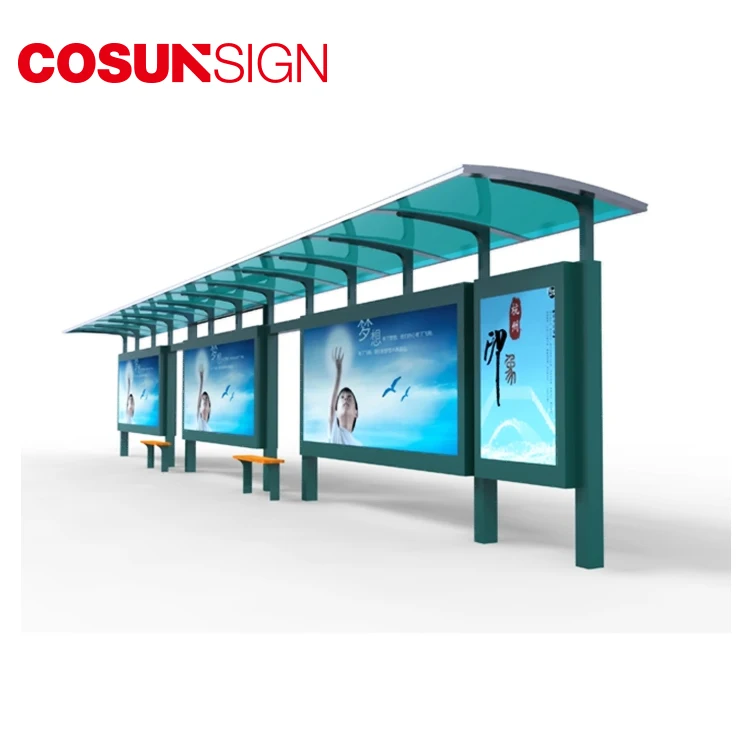 Solar Bus Shelter with LED Advertising Light Box Low Power Consumption Outdoor Equipment