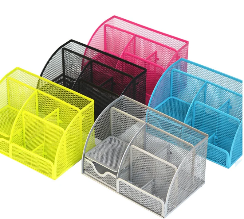 Лидер продаж, сетчатые канцелярские товары, настольный органайзер с 6 отделениями и ящиком