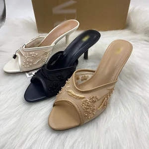 QuiteS 2026 New Backheel Stilettos Fish-mouth Exposed Toe Embroidered Beaded Mesh Sandals Sexy Elegant Casual Shoes for Women