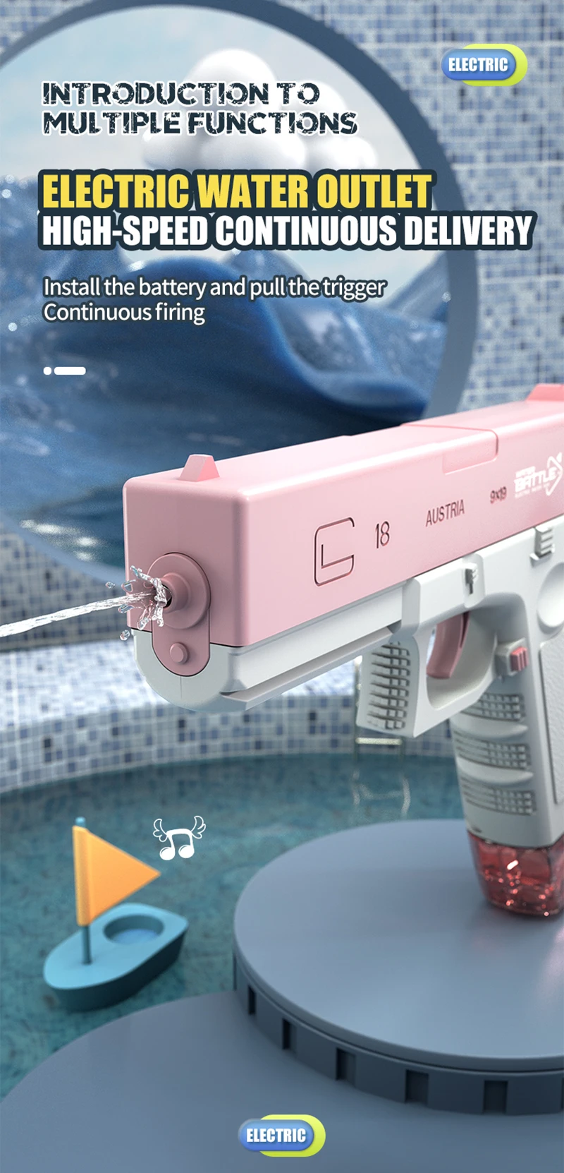 Zhorya Electric Water Gun Automatische Squirt Glock Drum Version Wasser