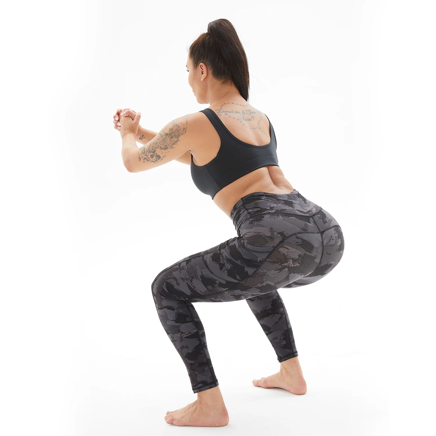 High waist tummy control custom logo buttery soft camo printed 7/8 gym yoga leggings for women yoga pants with pocket