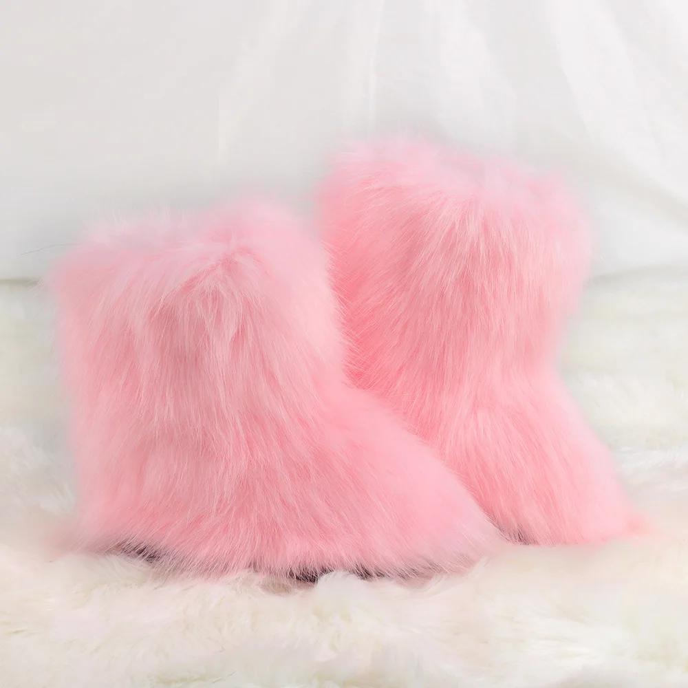 Snow Boots Ladies Plush Boots Female Warm Luxury Footwear Furry Cotton Shoes 2024 Women's Fluffy Faux Fox Fur Winter Adult OEM
