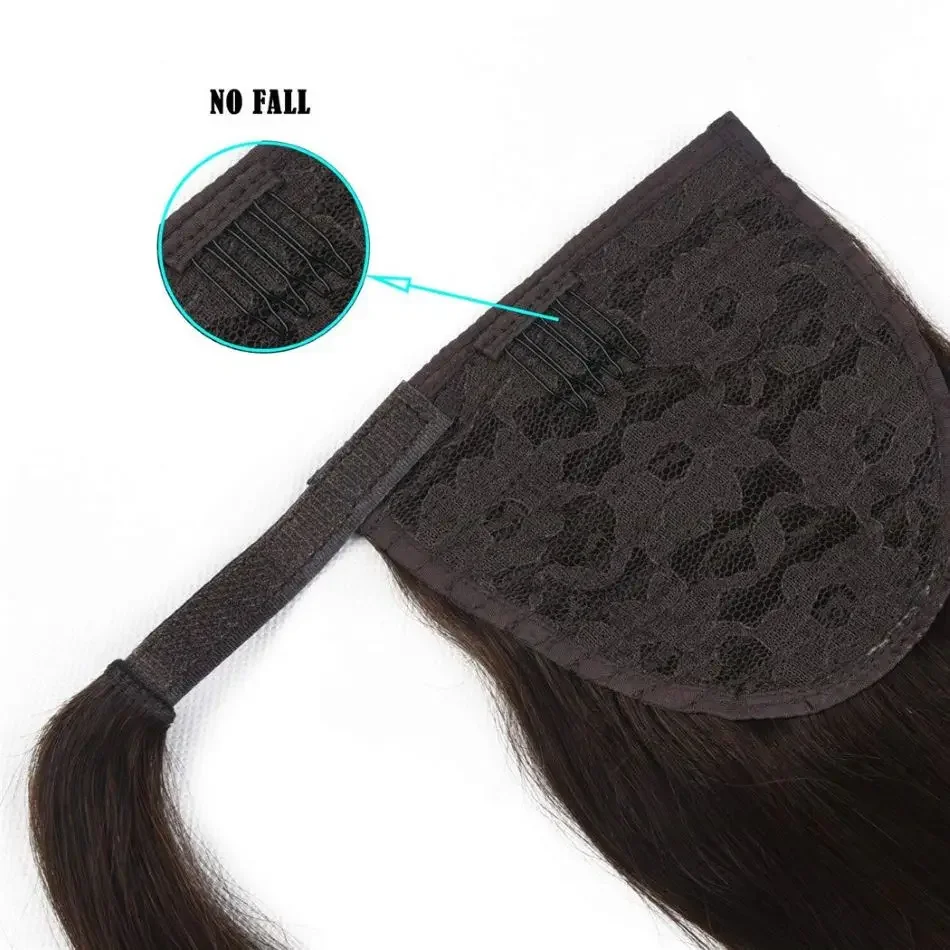 Coda di cavallo 100% capelli umani, europea, liscia, castano scuro, con clip, coda di cavallo, macchina per capelli Remy_voghion.com