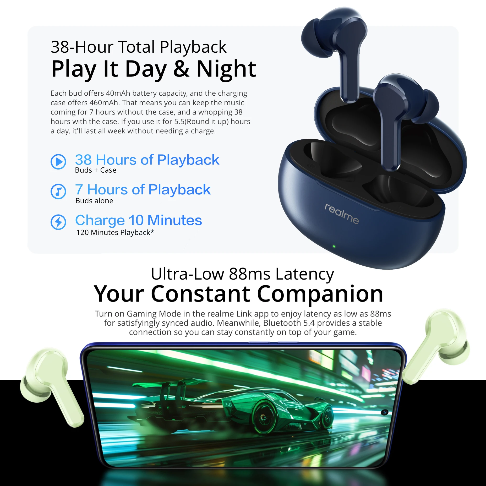 Charging Case Realme Buds Air Battery Capacity IPX5 Waterproof