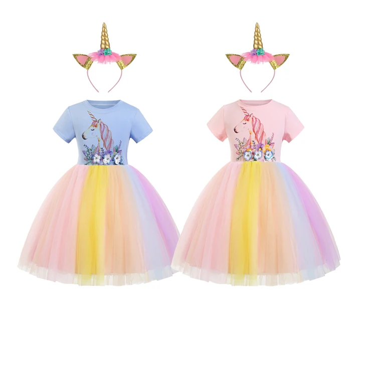 Halloween Cosplay Costume Children Girl Party Dress Baby Girls Dress Pink  Unicorn Dress Summer