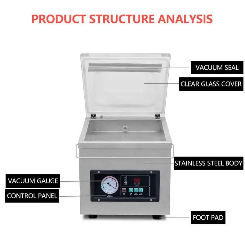 Stainless Steel Desktop Vacuum Sealer With 260mm Seal bar  Suitable for Restaurant and Home Use Packing Machine