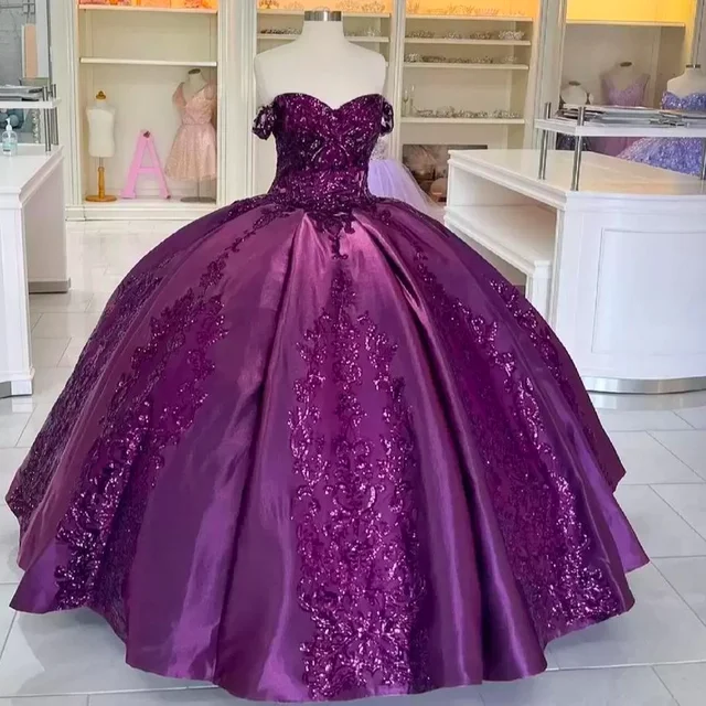 Mumuleo Quinceanera Dresses Princess Purple Satin Sweetheart Ball Gown with Plus Size Sweet 16 Debutante Party Birthday
