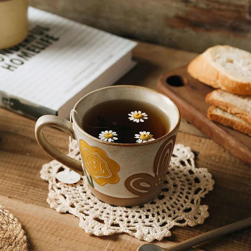 Wholesale Fancy Design Exquisite Hand Made Flower Pattern Unique Custom Gift Set Ceramic Coffee Cups Mugs