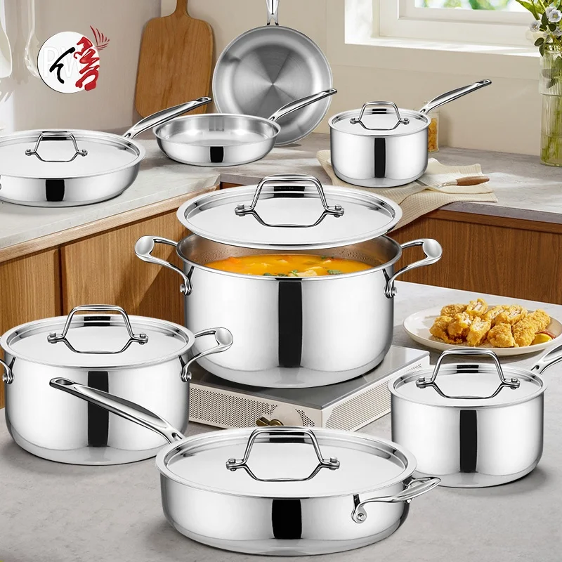 Wholesale Customization Kitchen Cooking Ware Nonstick Cookware Pots and Pans Set Stainless Steel Casserole Sauce Pan Frying Pan