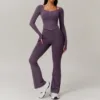 long sleeve+flared pants purple