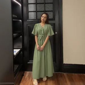 Wholesale Summer New Fashion V-neck Belt Solid Color Short Sleeve Casual Dress