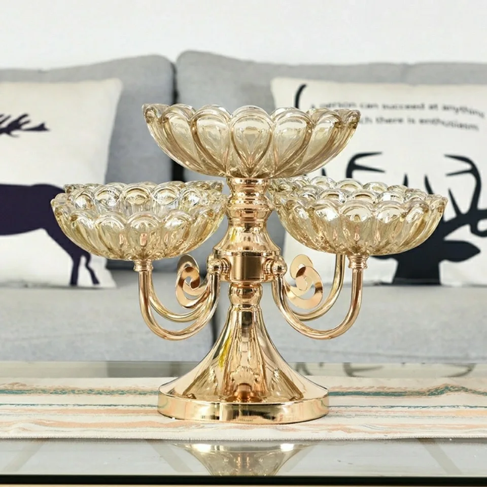 Fashion European Table Decoration Golden 5 Plates Metal Iron Glass Dry