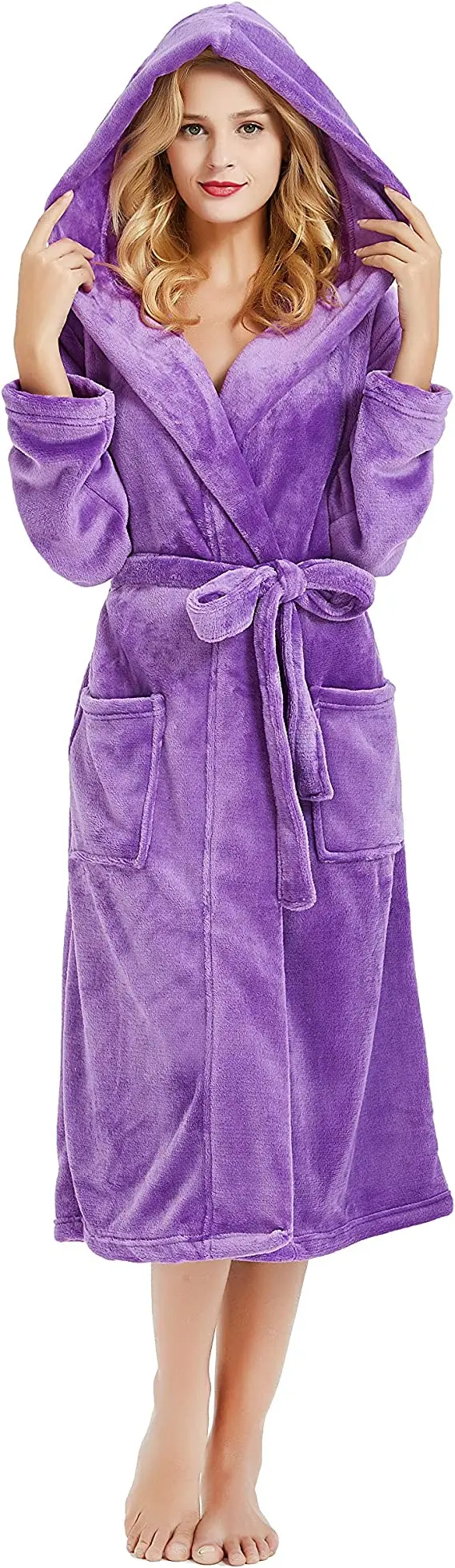 Womens Hooded Fleece Robe,Soft Plush Bathrobes For Women,Fluffy Cute