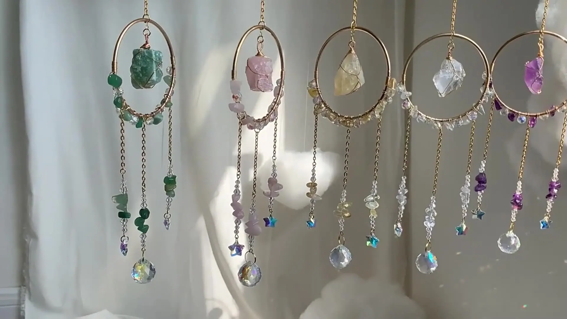 product handmade rose quartz sun catcher with nature stone home decor wall hanging car ornament amethyst suncatcher super handctafts-10