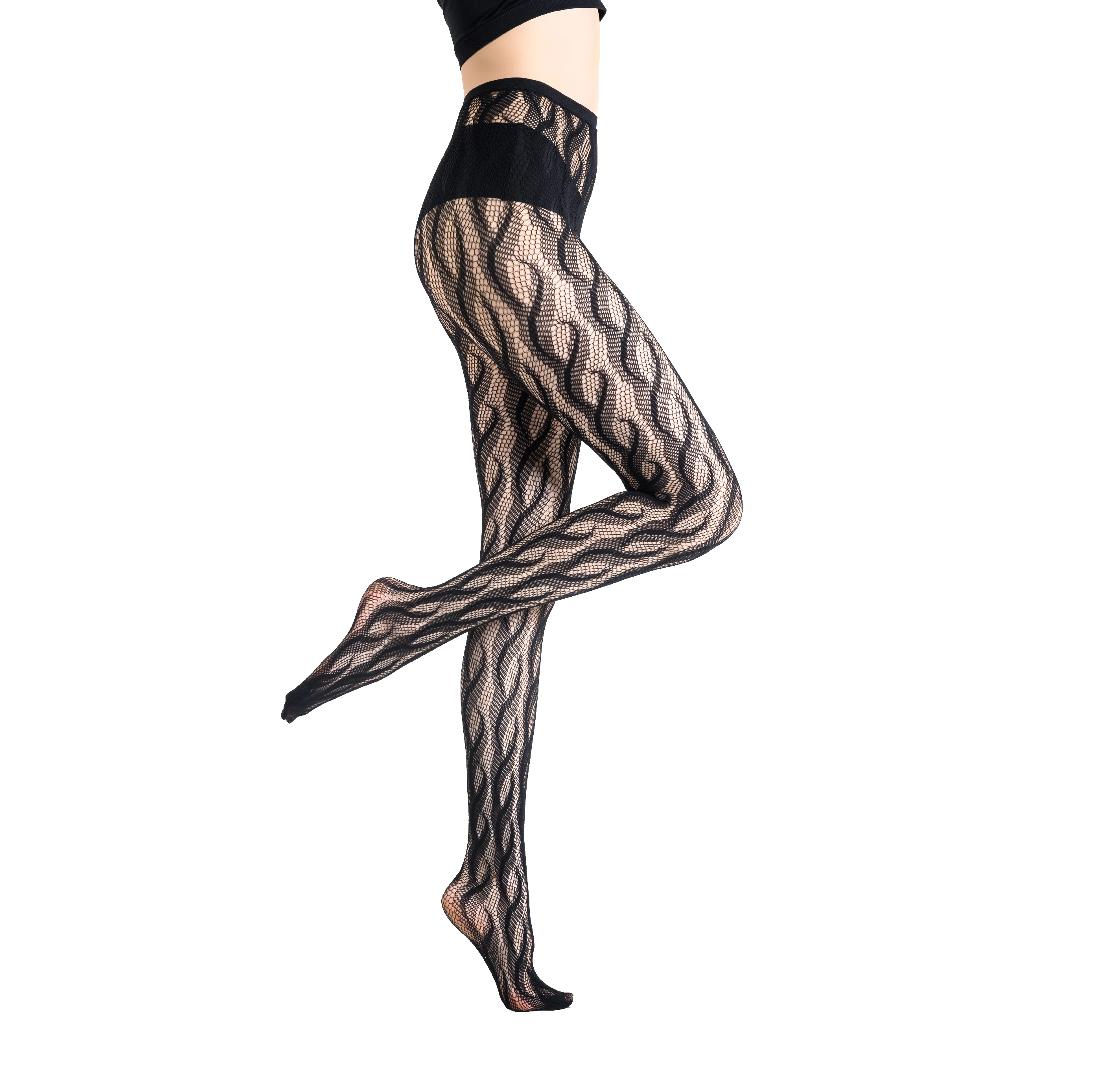 Wholesale Black Jacquard Tall Asian Girls Transparent Sexy Fishnet Stocking