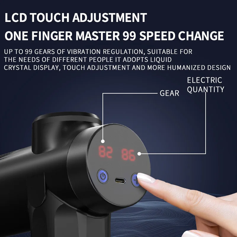 2023 Handheld 99 Speed LCD Touch Screen Fascia Gun Massagepistole Vibration Massage Gun