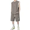 Color-blocked Vest Set (Coffee)